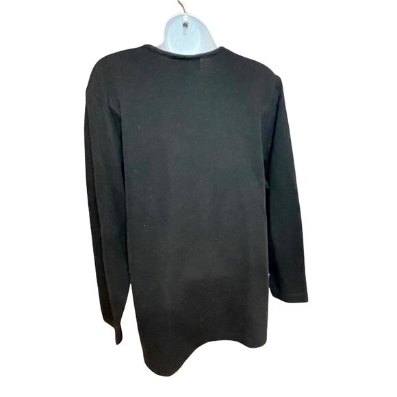 Gepetto Black V Neck Long Sleeve Top Rhinestone Snowflake Design Sz M - Picture 2 of 10